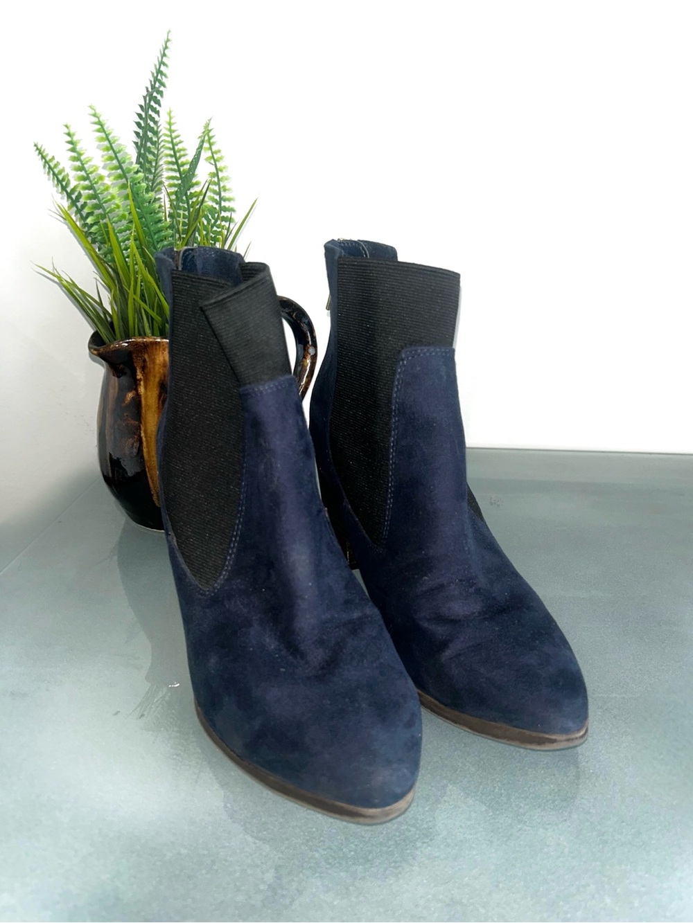 Fioni Navy Blue Faux Suede Ankle Booties Size 8